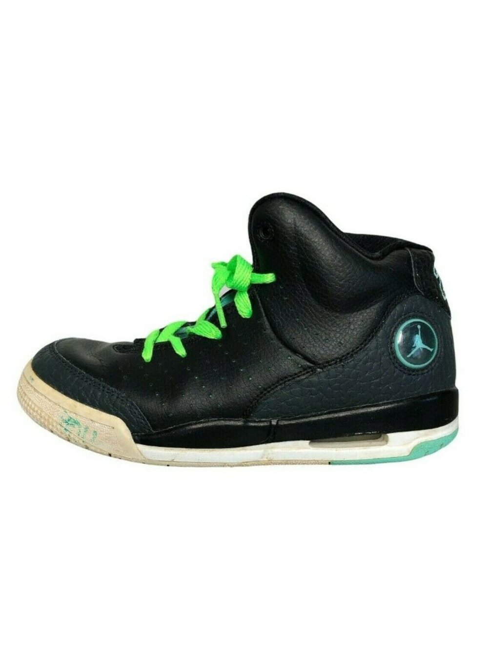 Nike Air Jordan Black White High Top Sneakers Aqua Logo Boys 5 Youth 819473